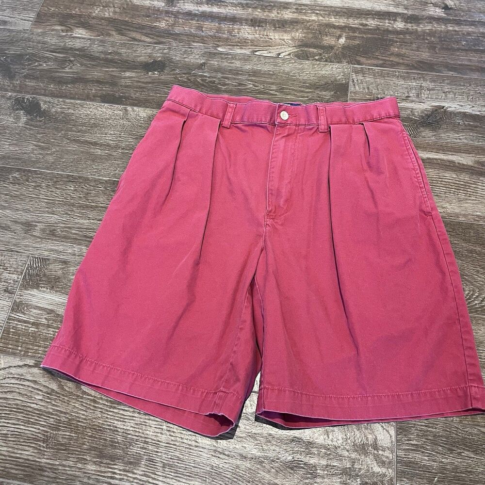 Vintage POLO Ralph Lauren Shorts Mens 33 Red Pleated Chino Cotton 90s Pony 9”